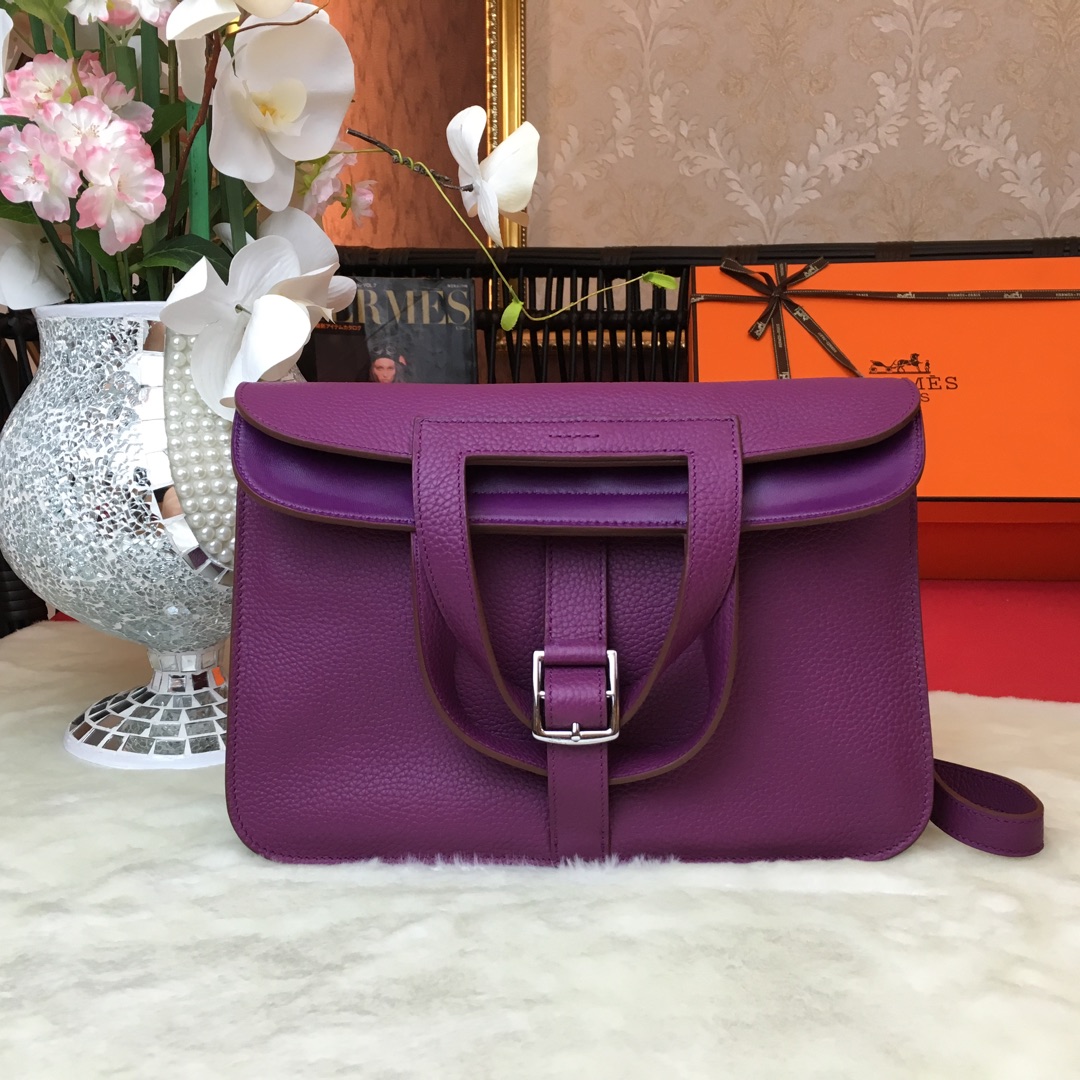 Hermes Halzan 31 Handbag Shoulder Bag In Anemone Clemence Leather